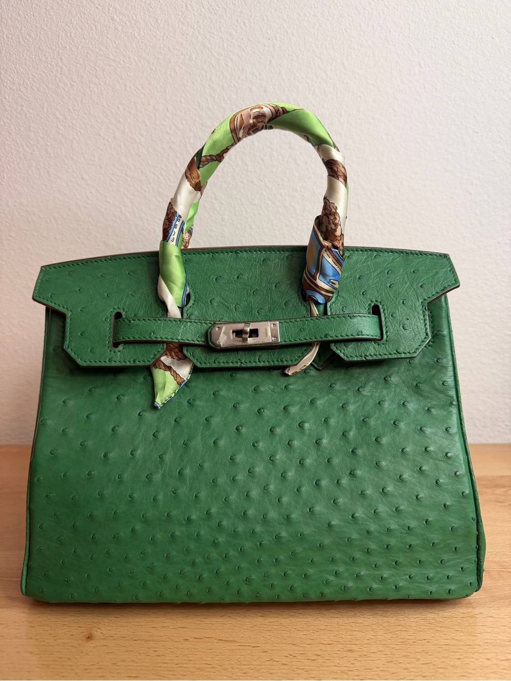 H Birkin 30 Handbag Green genuine Ostrich leather PHW vert vertigo FLAWED